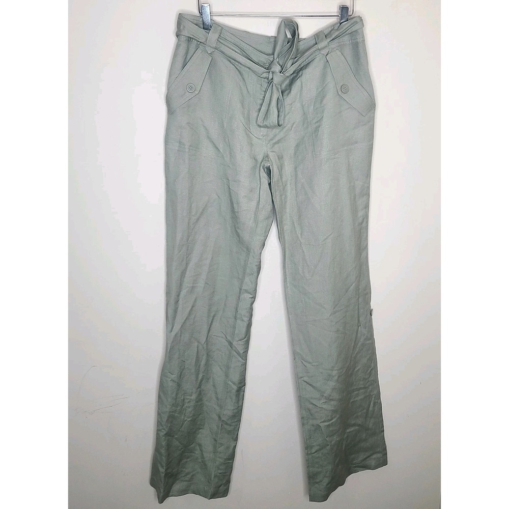 BCBG Laurel Green Linen Blend Wide Leg Pants Tie Waist Coastal Cowgirl Casual